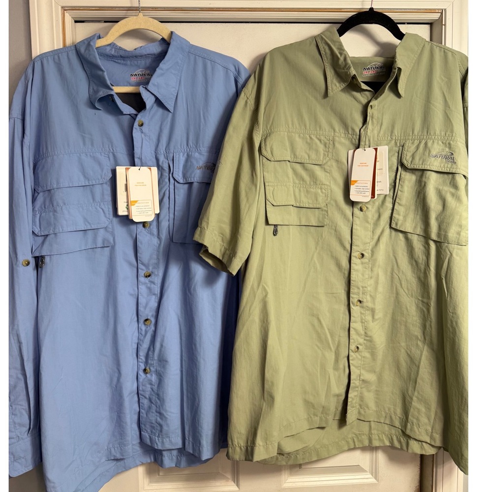 Natural Gear Dry Vent Fishing Shirts 2 Blue Green Mens 2XL Vented Sun Protect